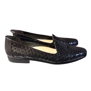 TROTTERS 00s Black Liz Woven Leather Loafers Sz 10N Narrow $110